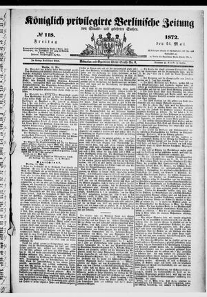 Königlich privilegirte Berlinische Zeitung von Staats- und gelehrten Sachen on May 24, 1872