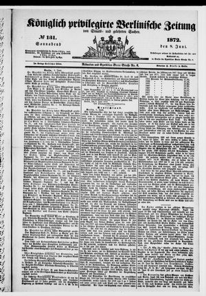 Königlich privilegirte Berlinische Zeitung von Staats- und gelehrten Sachen vom 08.06.1872