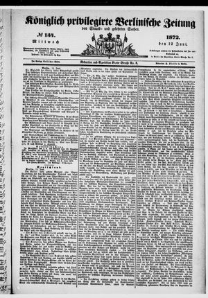 Königlich privilegirte Berlinische Zeitung von Staats- und gelehrten Sachen vom 12.06.1872