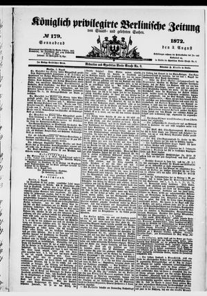 Königlich privilegirte Berlinische Zeitung von Staats- und gelehrten Sachen on Aug 3, 1872
