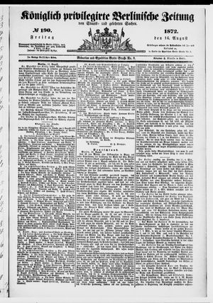 Königlich privilegirte Berlinische Zeitung von Staats- und gelehrten Sachen on Aug 16, 1872