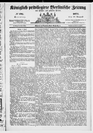 Königlich privilegirte Berlinische Zeitung von Staats- und gelehrten Sachen vom 18.08.1872