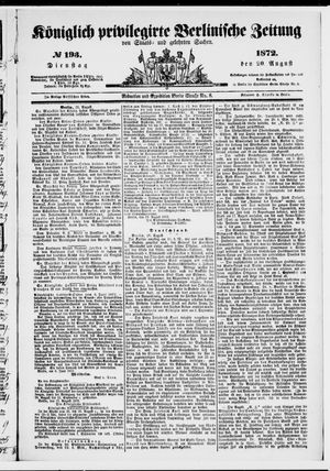 Königlich privilegirte Berlinische Zeitung von Staats- und gelehrten Sachen on Aug 20, 1872