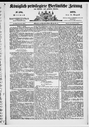 Königlich privilegirte Berlinische Zeitung von Staats- und gelehrten Sachen vom 21.08.1872