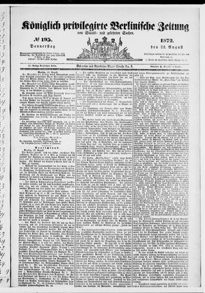Königlich privilegirte Berlinische Zeitung von Staats- und gelehrten Sachen vom 22.08.1872