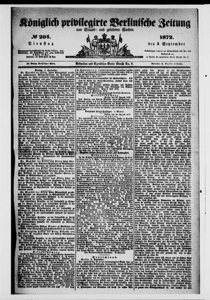 Königlich privilegirte Berlinische Zeitung von Staats- und gelehrten Sachen on Sep 3, 1872