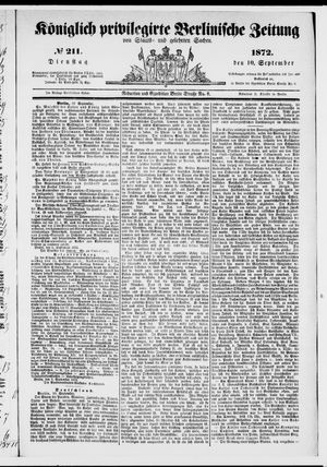 Königlich privilegirte Berlinische Zeitung von Staats- und gelehrten Sachen on Sep 10, 1872