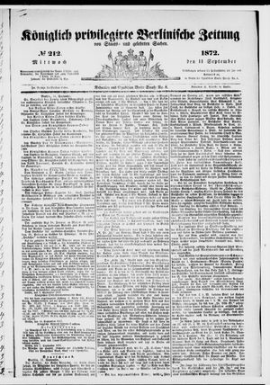 Königlich privilegirte Berlinische Zeitung von Staats- und gelehrten Sachen vom 11.09.1872