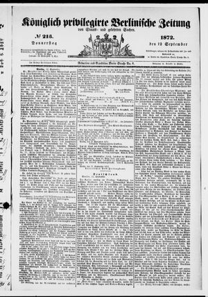 Königlich privilegirte Berlinische Zeitung von Staats- und gelehrten Sachen on Sep 12, 1872