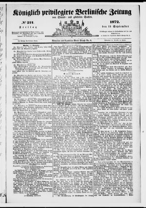 Königlich privilegirte Berlinische Zeitung von Staats- und gelehrten Sachen vom 13.09.1872