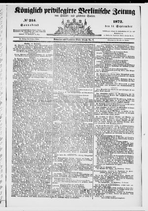 Königlich privilegirte Berlinische Zeitung von Staats- und gelehrten Sachen vom 14.09.1872