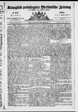 Königlich privilegirte Berlinische Zeitung von Staats- und gelehrten Sachen vom 17.09.1872