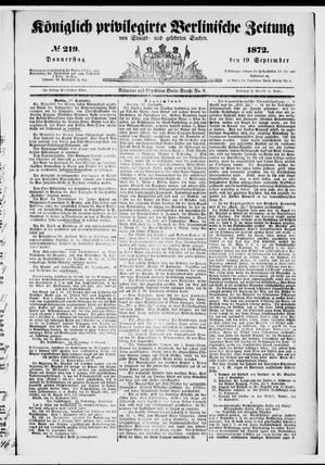 Königlich privilegirte Berlinische Zeitung von Staats- und gelehrten Sachen on Sep 19, 1872