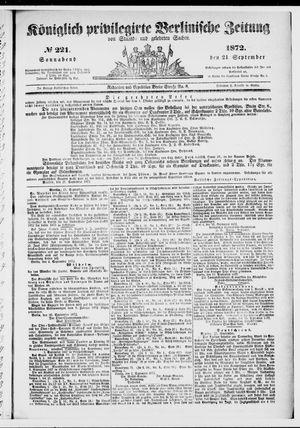 Königlich privilegirte Berlinische Zeitung von Staats- und gelehrten Sachen on Sep 21, 1872