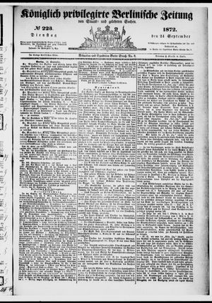 Königlich privilegirte Berlinische Zeitung von Staats- und gelehrten Sachen vom 24.09.1872