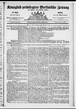 Königlich privilegirte Berlinische Zeitung von Staats- und gelehrten Sachen on Sep 26, 1872