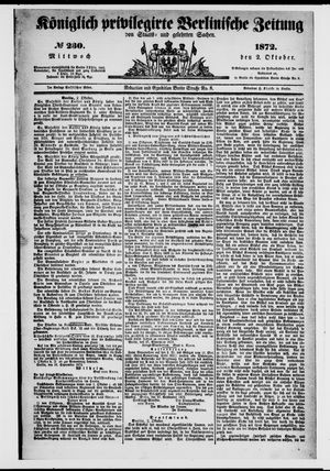 Königlich privilegirte Berlinische Zeitung von Staats- und gelehrten Sachen on Oct 2, 1872