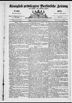 Königlich privilegirte Berlinische Zeitung von Staats- und gelehrten Sachen on Oct 3, 1872