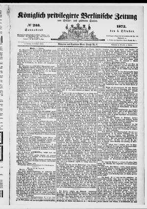 Königlich privilegirte Berlinische Zeitung von Staats- und gelehrten Sachen on Oct 5, 1872