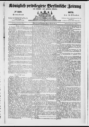 Königlich privilegirte Berlinische Zeitung von Staats- und gelehrten Sachen on Oct 12, 1872