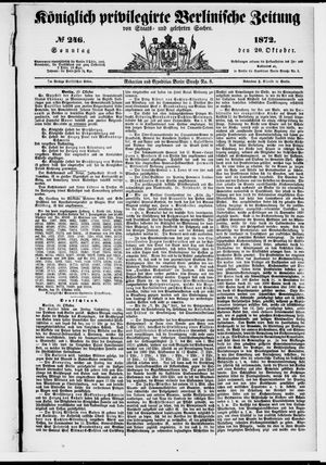 Königlich privilegirte Berlinische Zeitung von Staats- und gelehrten Sachen vom 20.10.1872