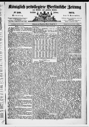 Königlich privilegirte Berlinische Zeitung von Staats- und gelehrten Sachen on Nov 3, 1872