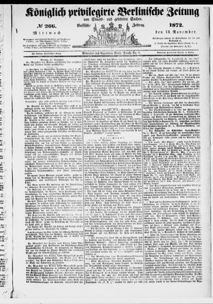 Königlich privilegirte Berlinische Zeitung von Staats- und gelehrten Sachen vom 13.11.1872