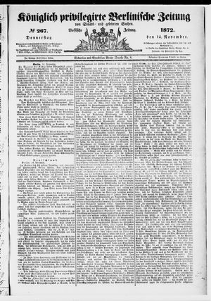 Königlich privilegirte Berlinische Zeitung von Staats- und gelehrten Sachen vom 14.11.1872