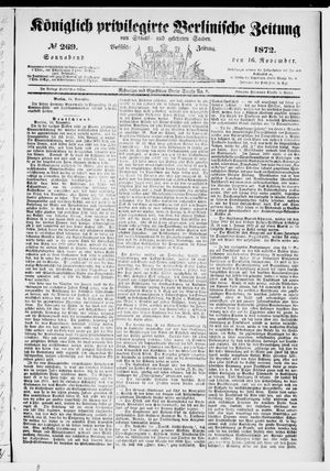Königlich privilegirte Berlinische Zeitung von Staats- und gelehrten Sachen vom 16.11.1872
