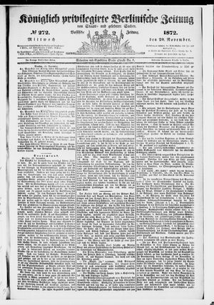 Königlich privilegirte Berlinische Zeitung von Staats- und gelehrten Sachen on Nov 20, 1872