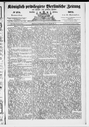 Königlich privilegirte Berlinische Zeitung von Staats- und gelehrten Sachen vom 21.11.1872