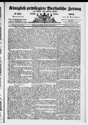 Königlich privilegirte Berlinische Zeitung von Staats- und gelehrten Sachen vom 30.11.1872