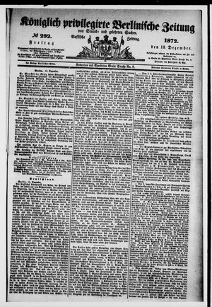 Königlich privilegirte Berlinische Zeitung von Staats- und gelehrten Sachen vom 13.12.1872