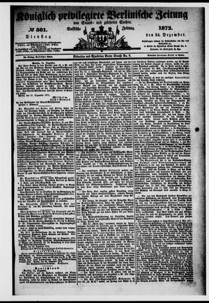 Königlich privilegirte Berlinische Zeitung von Staats- und gelehrten Sachen on Dec 24, 1872