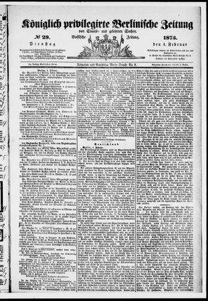 Königlich privilegirte Berlinische Zeitung von Staats- und gelehrten Sachen vom 04.02.1873