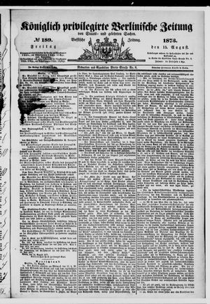Königlich privilegirte Berlinische Zeitung von Staats- und gelehrten Sachen vom 15.08.1873