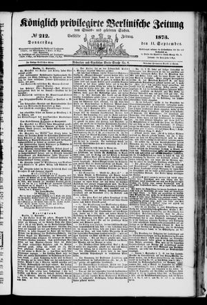 Königlich privilegirte Berlinische Zeitung von Staats- und gelehrten Sachen vom 11.09.1873
