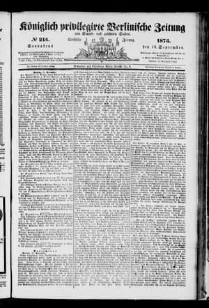 Königlich privilegirte Berlinische Zeitung von Staats- und gelehrten Sachen on Sep 13, 1873