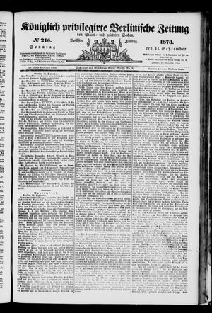Königlich privilegirte Berlinische Zeitung von Staats- und gelehrten Sachen on Sep 14, 1873