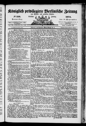 Königlich privilegirte Berlinische Zeitung von Staats- und gelehrten Sachen on Sep 18, 1873