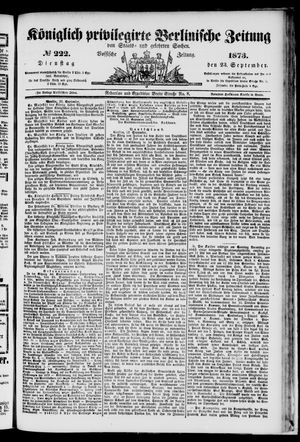 Königlich privilegirte Berlinische Zeitung von Staats- und gelehrten Sachen vom 23.09.1873