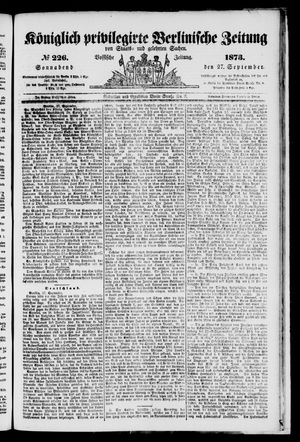 Königlich privilegirte Berlinische Zeitung von Staats- und gelehrten Sachen on Sep 27, 1873