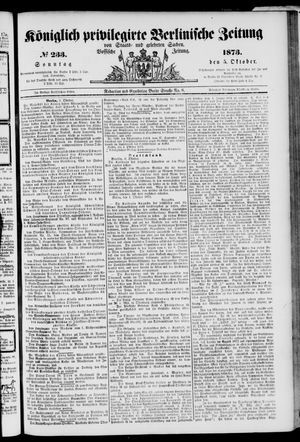 Königlich privilegirte Berlinische Zeitung von Staats- und gelehrten Sachen on Oct 5, 1873
