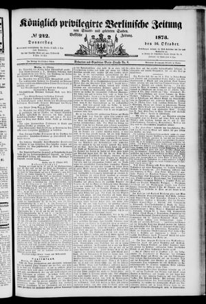 Königlich privilegirte Berlinische Zeitung von Staats- und gelehrten Sachen on Oct 16, 1873