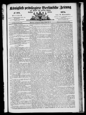 Königlich privilegirte Berlinische Zeitung von Staats- und gelehrten Sachen vom 19.11.1873