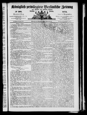 Königlich privilegirte Berlinische Zeitung von Staats- und gelehrten Sachen vom 04.12.1873