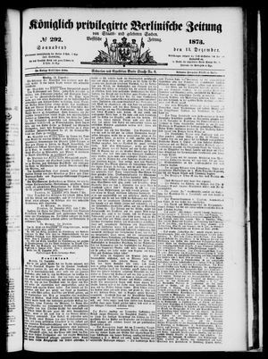 Königlich privilegirte Berlinische Zeitung von Staats- und gelehrten Sachen vom 13.12.1873