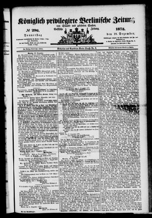 Königlich privilegirte Berlinische Zeitung von Staats- und gelehrten Sachen vom 18.12.1873