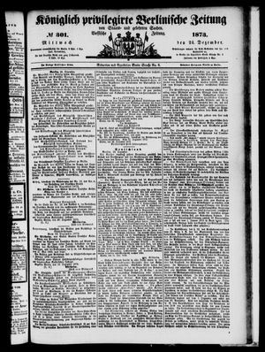Königlich privilegirte Berlinische Zeitung von Staats- und gelehrten Sachen vom 24.12.1873