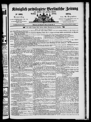 Königlich privilegirte Berlinische Zeitung von Staats- und gelehrten Sachen vom 25.12.1873